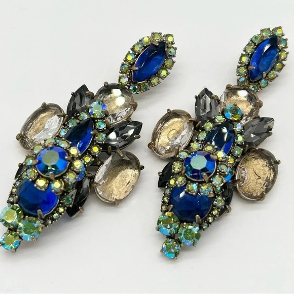 J. Crew Riviera Blue Green Crystal Drop Earrings - Picture 1 of 4